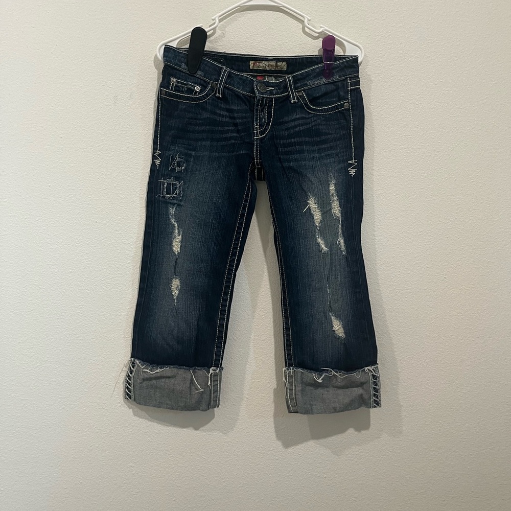 BKE Blue Ankle Cropped Jeans with Distressed Details
